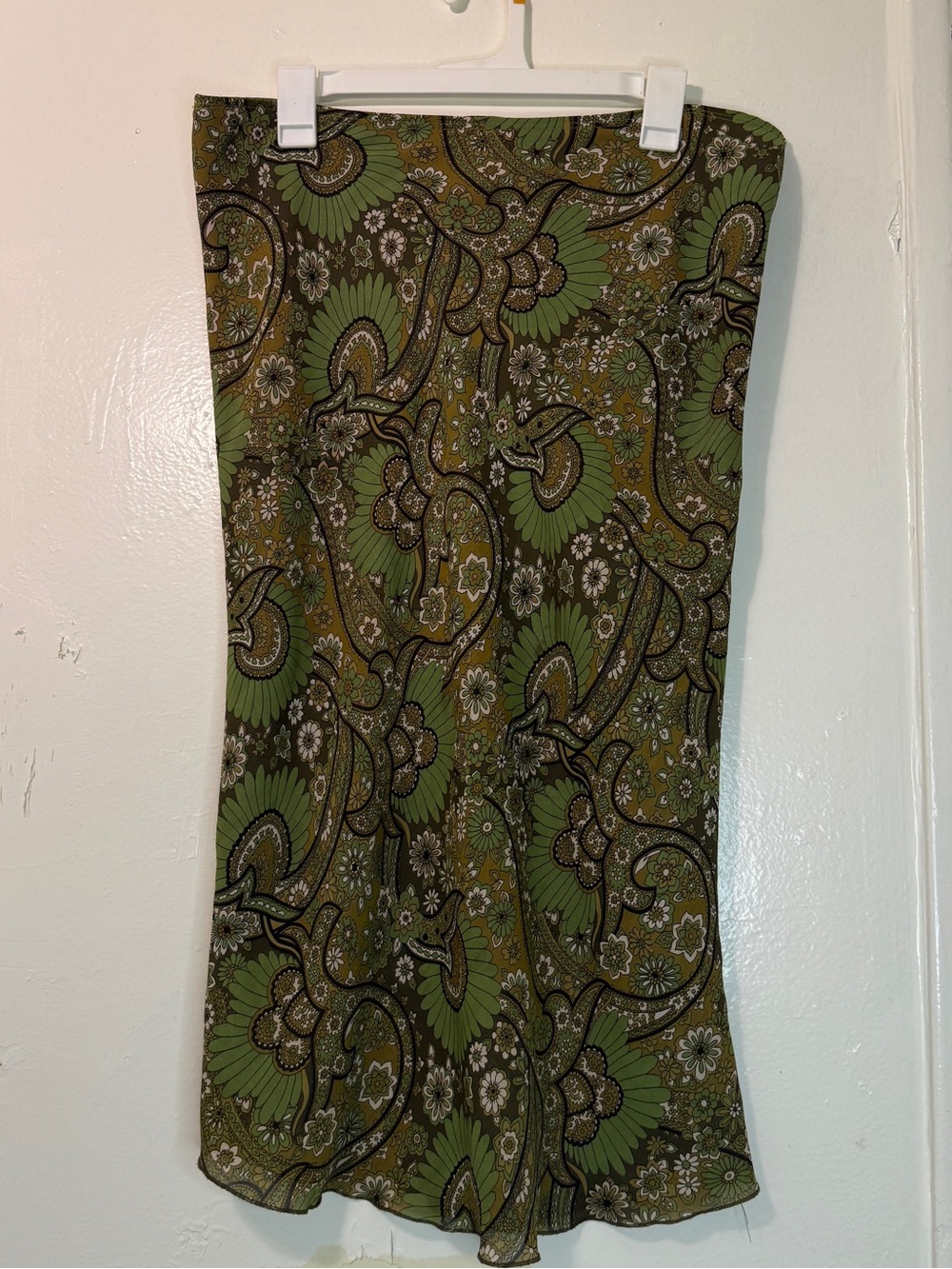 Vintage Y2K Whimsigoth Paisley Midi Skirt Green Earthy Boho Grunge Pandora Large